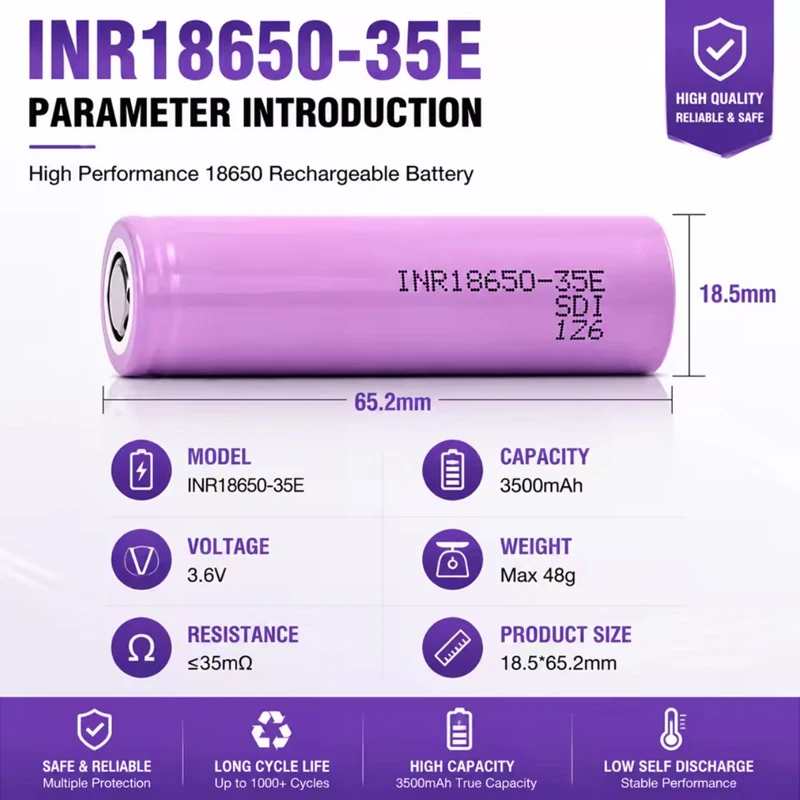 Batteria ricaricabile agli ioni di litio 18650 3,7V 3500mAh ad alta scarica 20A Inr18650-35E, cella di potenza ad alta capacità per torce elettriche e dispositivi elettrici, magazzino UE