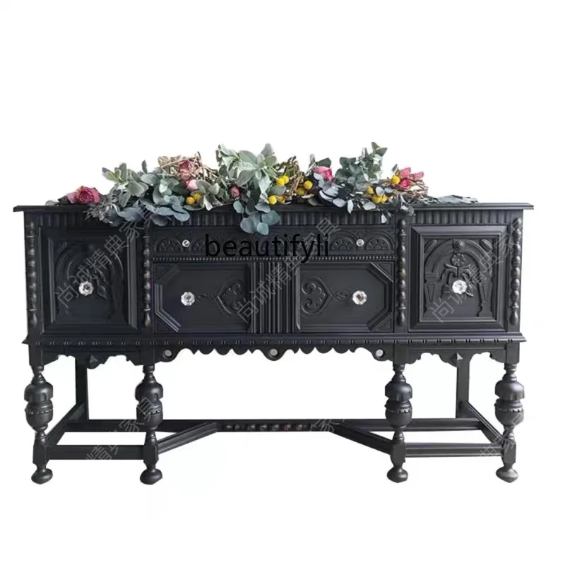 

Французский Ретро буфет из массива дерева входной шкаф в европейском стиле для гостиной резной шкаф для сувениров