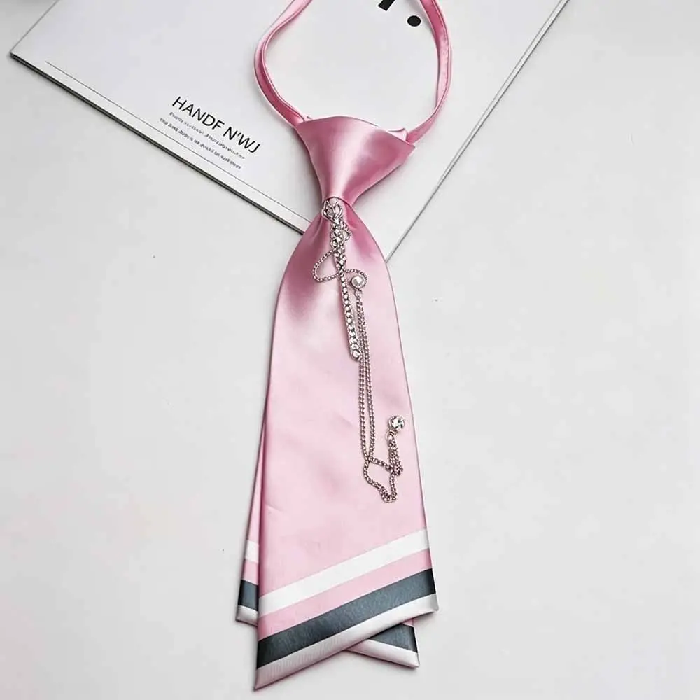 Vintage Double-Layer Adjustable Ties No-Sew Pre-Tied Necktie Rhinestone Satin Neck Accessory JK Uniform Tie Daily Wear