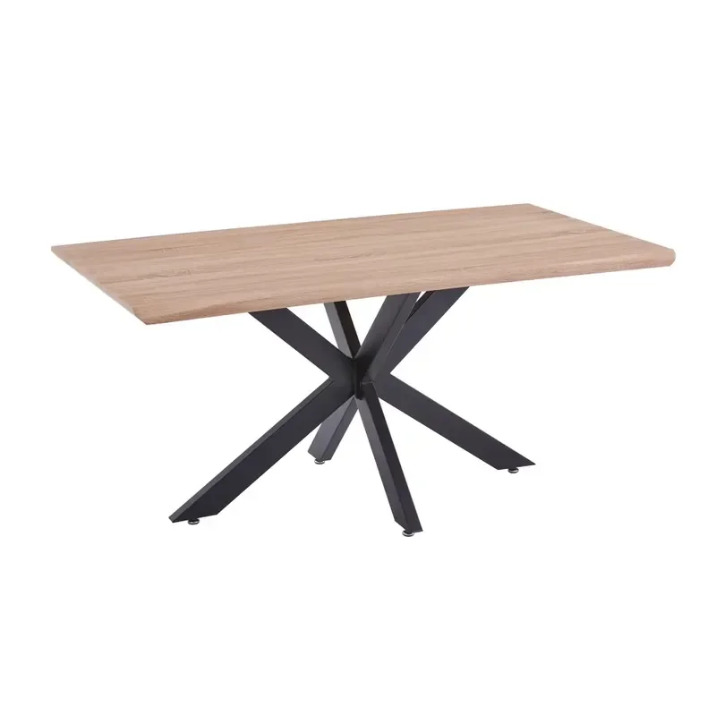 Modern Minimalist Restaurant Dining Table Black Durable Rectangle Shape Metal Frame Wood Table Dining