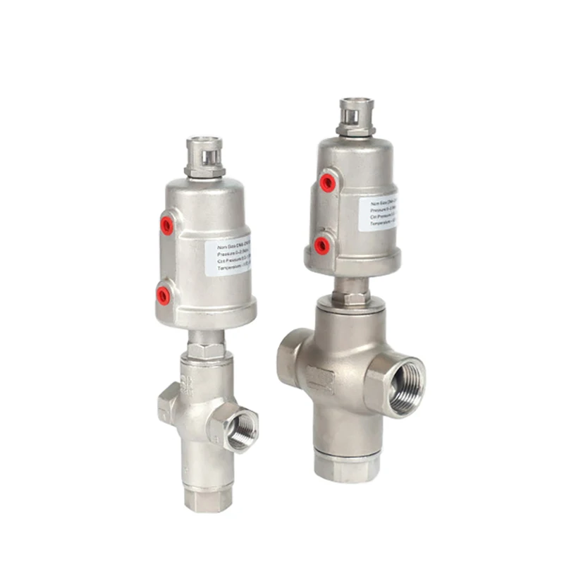 High Temperature Steam Pneumatic Three-way Angle Seat Valve Stainless Steel Female Thread Double acting/Single acting