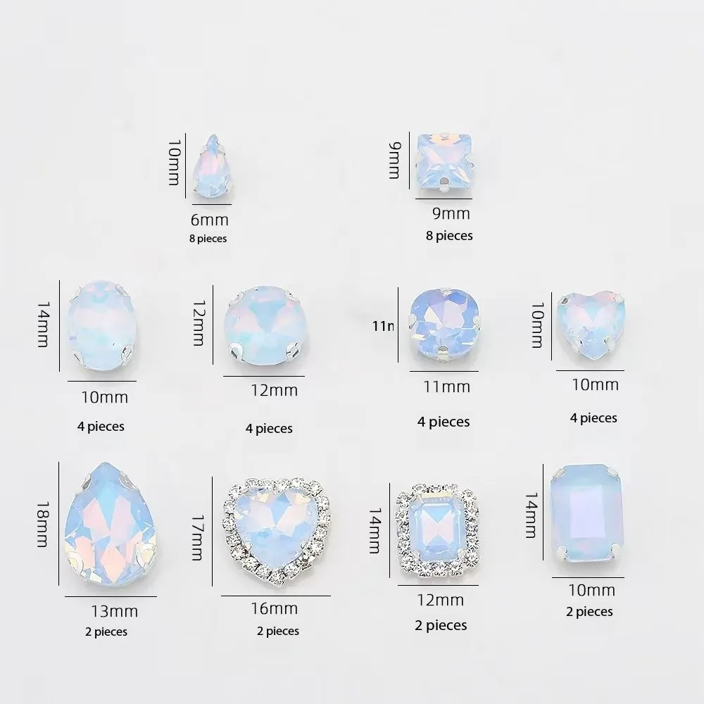 Silver Sunflower type claw settings 10 shapes mix glass crystal clear & Jelly AB colors with rhinestone chain sew on trim
