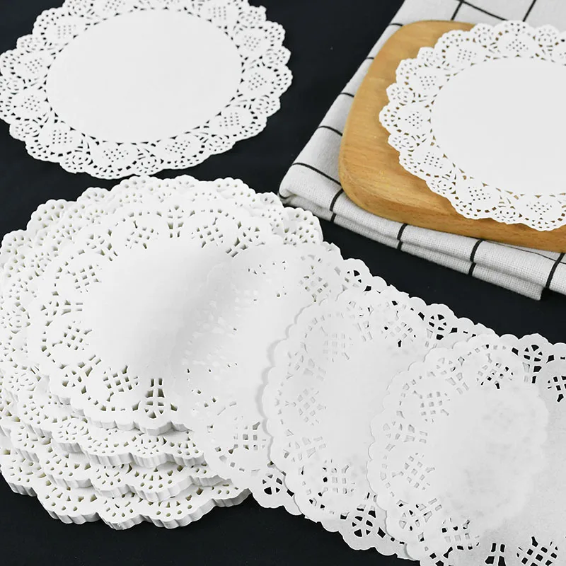 100Pcs Multi Size White Hollow Out Round Placemat Paper Doilies Doily Lace Dessert Cake Decoration Wedding Party Gift Decoration