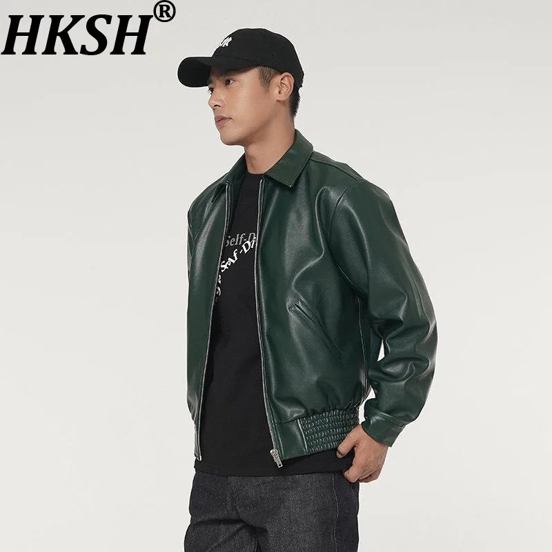 

HKSH Spring Autumn New Men American Retro Design PU Leather Jacket Trendy Brand Turn-Down Collar High Street Casual Coat HK18995