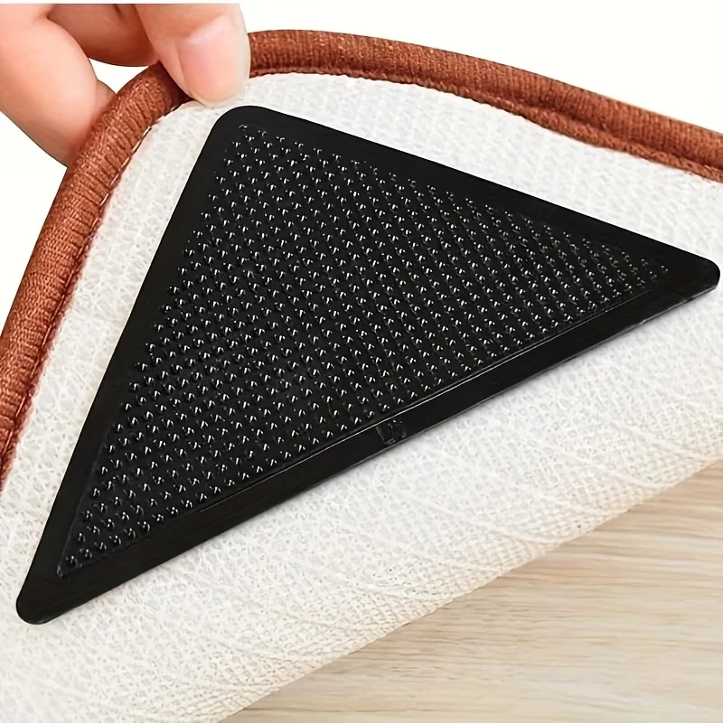 4 PCS Reusable Non-Slip Carpet Fixers, Double-Sided Adhesive, 4 Fixing Straps + 4 Auxiliary Strips, Home Safety Supplies