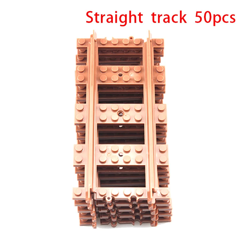 50 stks/partij Stad Treinen Treinspoor Rail Rechte Rails Technische Bouwstenen Set Bricks Model Kids Klassieke Speelgoed Voor Kinderen