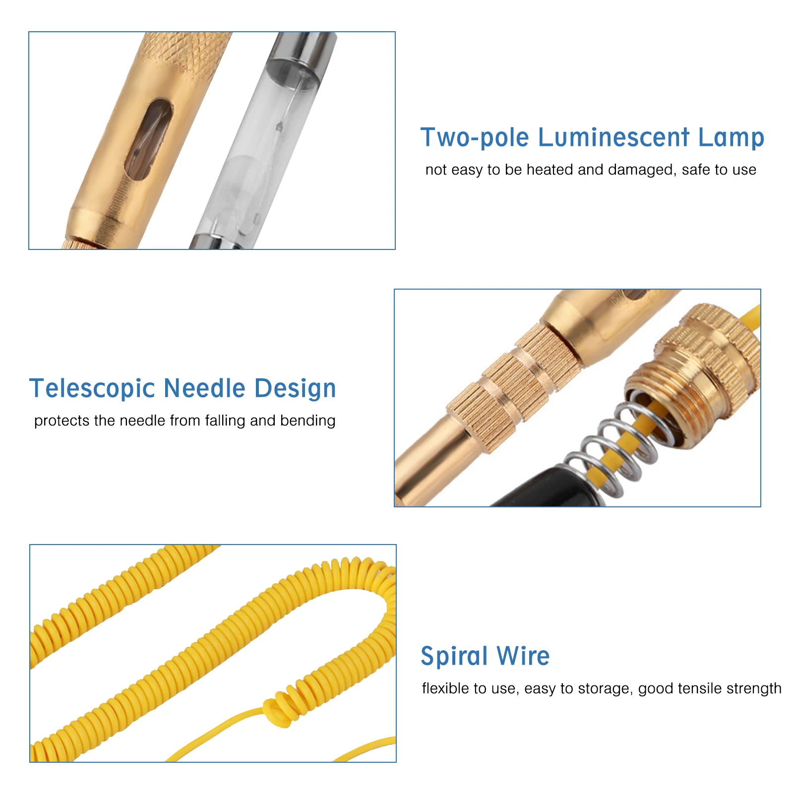 Tester Per Circuiti Auto 6V-24V – Penna Lampadina Con Cavo A Spirale, Gialla, Per Moto, Camper, Rimorchi E Veicoli