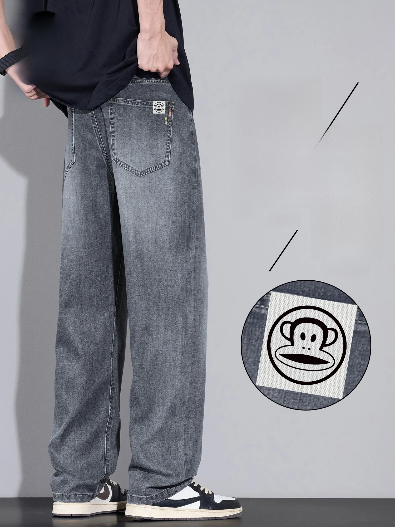 

PaulFrank Men's Summer Cool Feeling Loose Straight Leg Jeans Denim Pants Breathable Comfortable mid Waist Zipper Fly