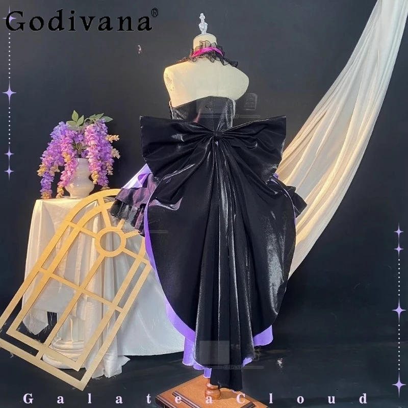 Abito Lolita viola nero a vita alta Gioco di ruolo natalizio Set di abiti da donna dolci Abito da principessa senza maniche per Ognissanti