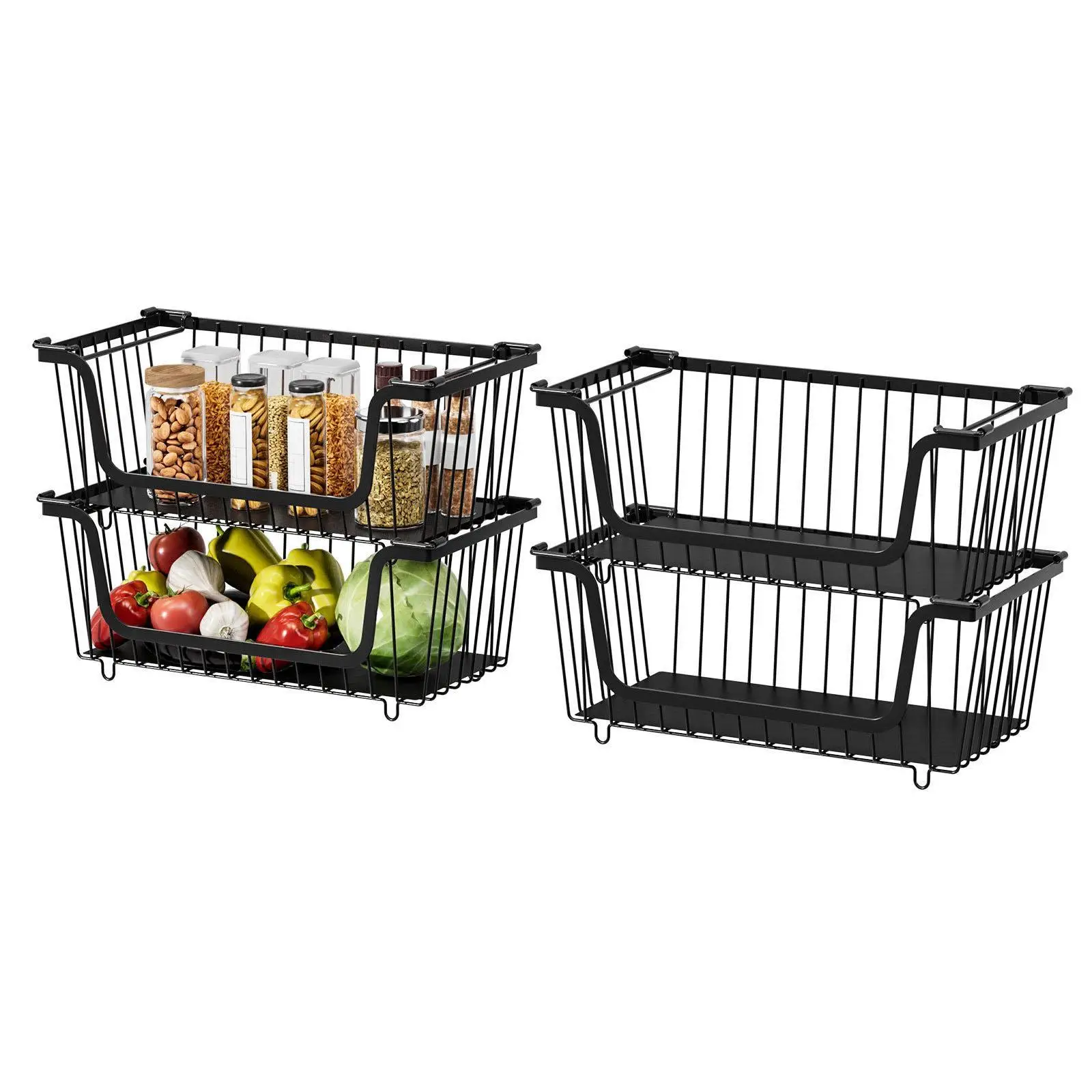 

4 шт. кухонных корзин для хранения, штабелируемые стеллажи для кухонной столешницы