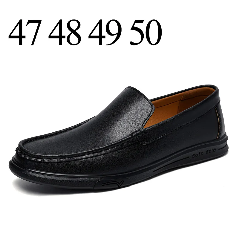 

Большие размеры 48, 49 50, мужские кожаные туфли без шнуровки, офисные повседневные модельные туфли, лоферы, мокасины для вождения, мужские туфли на плоской подошве, черные, коричневые