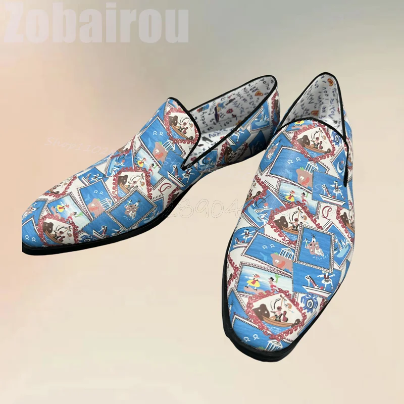 Colorful Floral Graffiti Print Square Toe Loafers Fashion Slip On Men Shoes Luxury Handmade Party Feast Banquet Men Casual Shoes