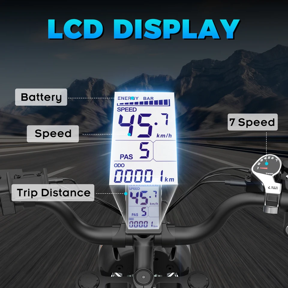 Ridstar Q50-25 2000W Electric Bike for Adults 48V 25Ah Detachable Battery 7 Speed 88 Miles Electric Motorcycle 20’’ Fat Tire E-Mou image 3