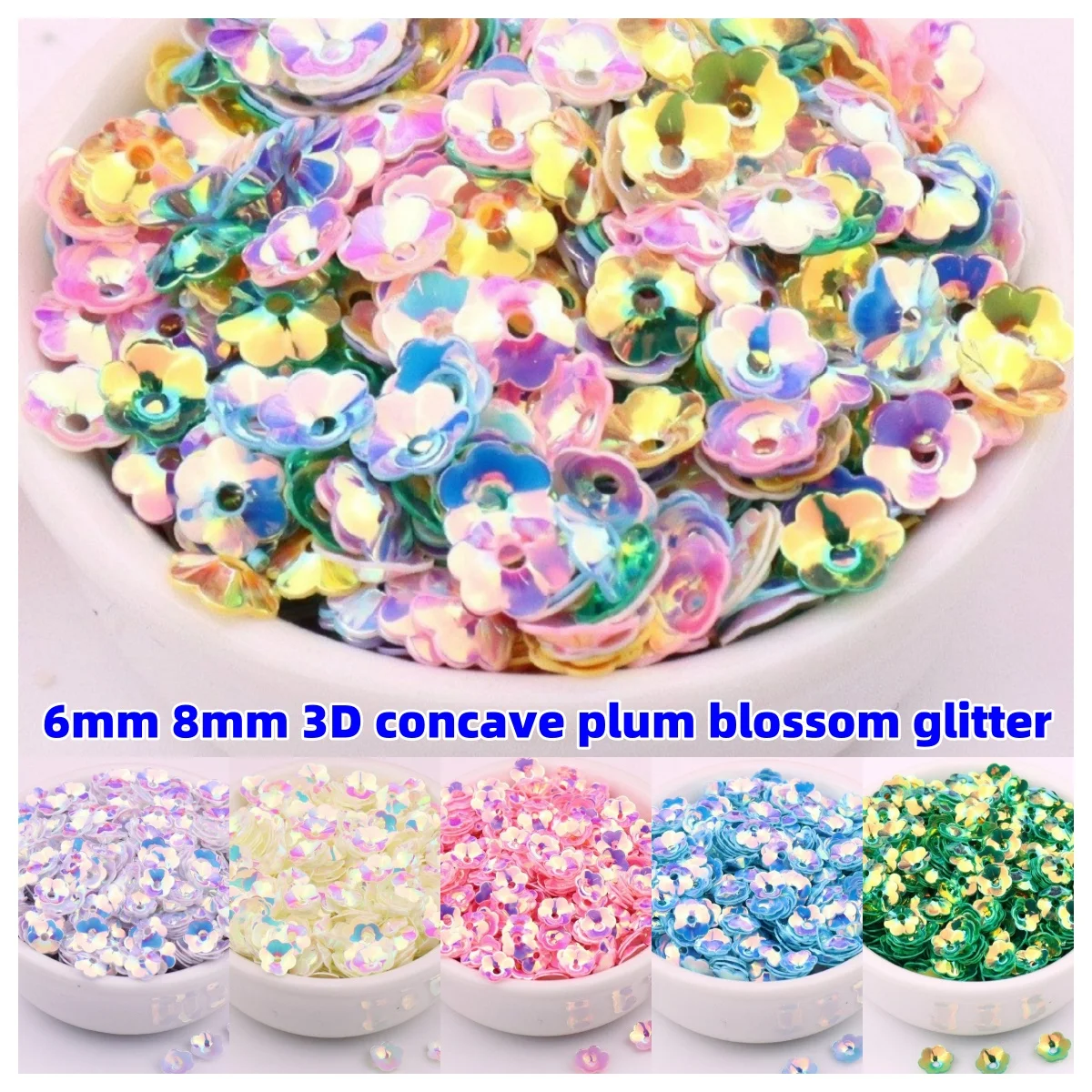 10g/Pack 6mm 8mm Concave Plum Flower Sequins Christmas Decoration Crafts Paillettes DIY Ornament Sewing Lentejuelas Accessories