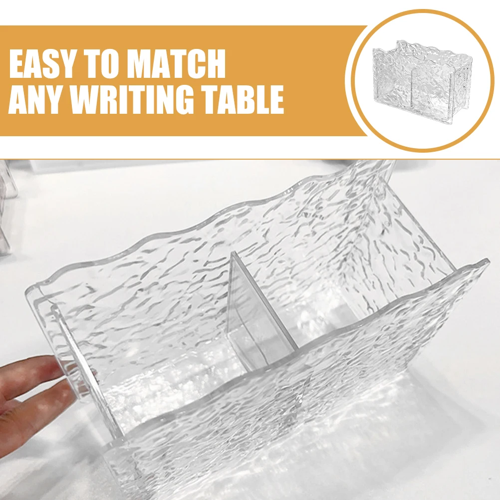 

Transparent Pen Holders Makeup Brush Storage Box Desk Organizer Plastic Water 2 Compartments Pen Pencil Cup Home