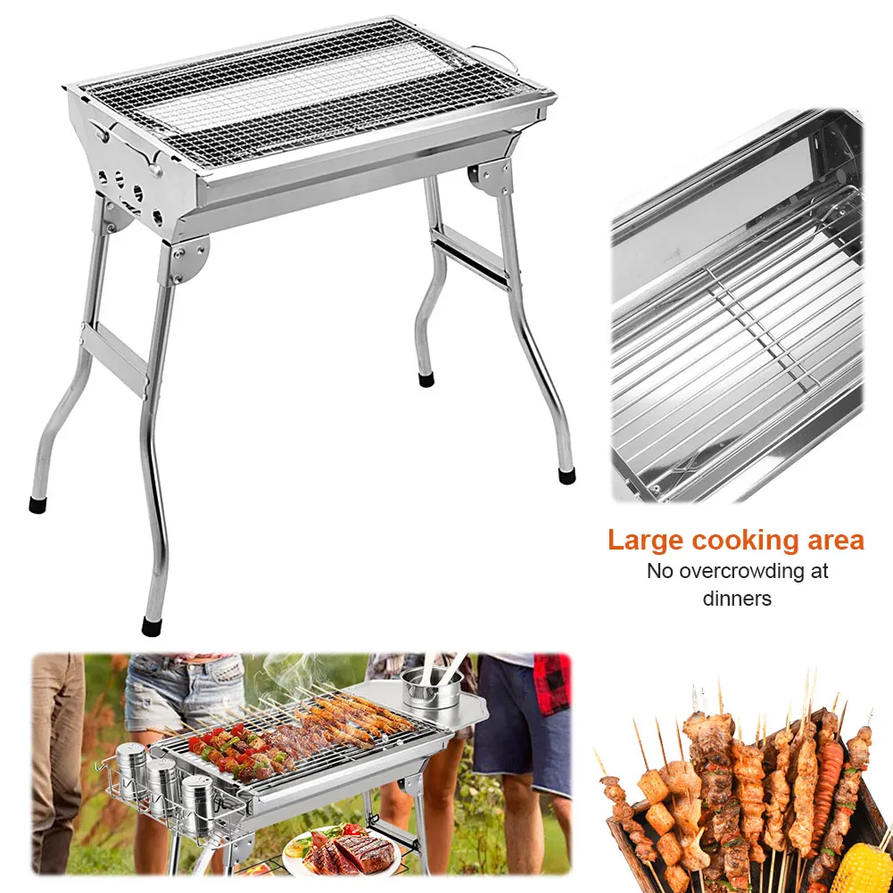 

Portable Barbecue Grill Stainless Steel Camping Stove with Stand Multi-Function Charcoal BBQ Grill for Outdoor Camping Picnic