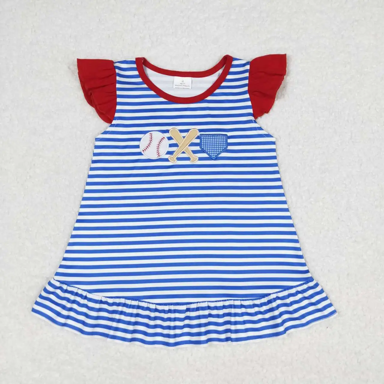 GT0560 Good Quality  Girls Clothes Flying Sleeves Top Embroidery Baseball  Print  With  Children Clothes