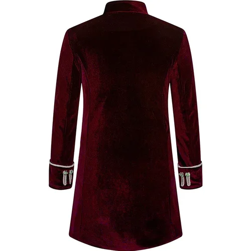 Imagen 2 del producto Chaqueta victoriana gótica Steampunk para hombre, abrigo Vintage de terciopelo rojo vino, levita Medieval, uniforme para fiesta, disfraz de Halloween para hombre