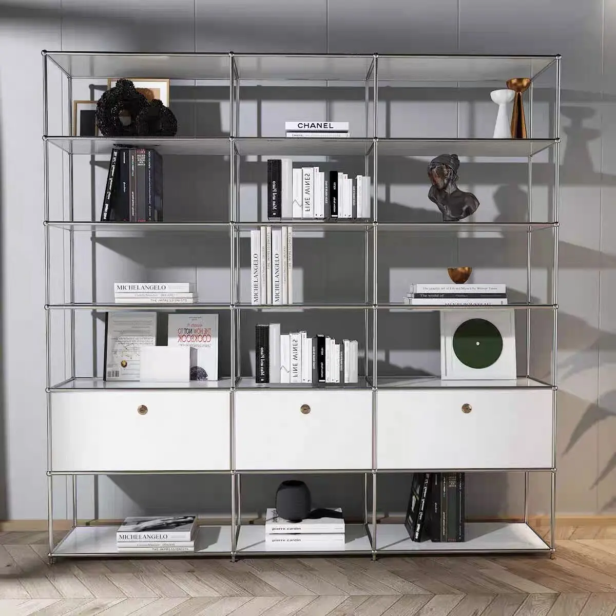 Light luxury bookshelf shelf modern simple living room floor storage display shelf medieval module combination bookcase