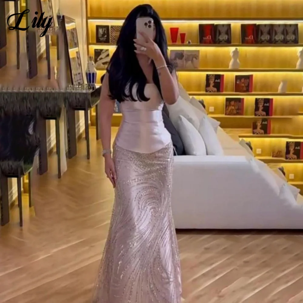 

Lily Lilac Robe De Soirée Strapless Sleeveless Trumpet Formal Gown with Sequins and Pleats Feature Evening Dresses Customized