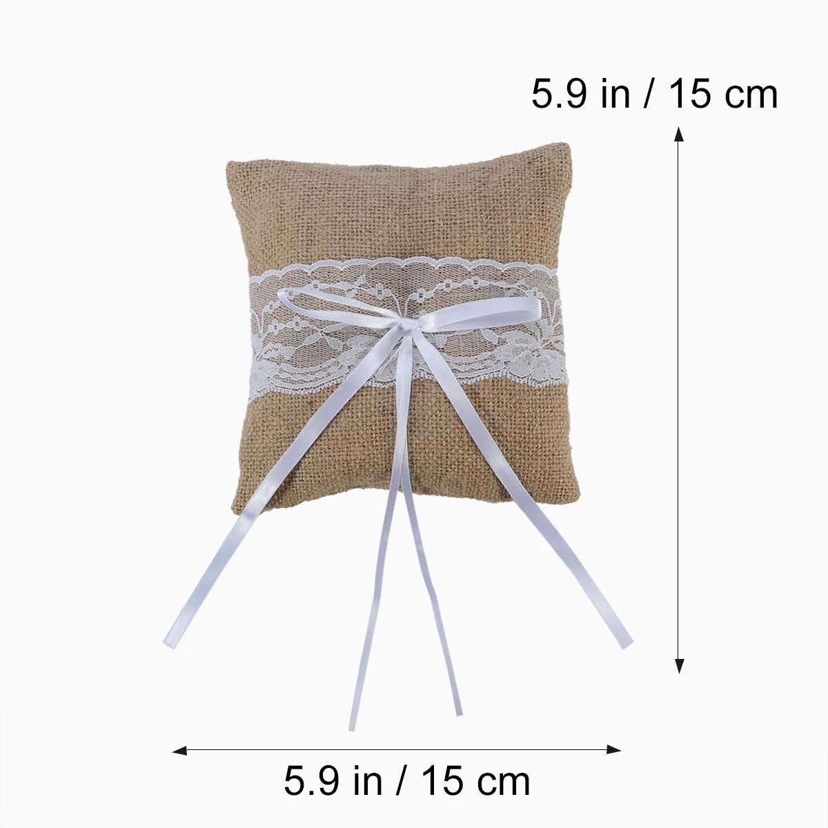 Almohada de arpillera para boda, adorno de encaje de flor blanca, almohada para portador de anillos, cojín rústico para decoración de fiesta, 2 uds.
