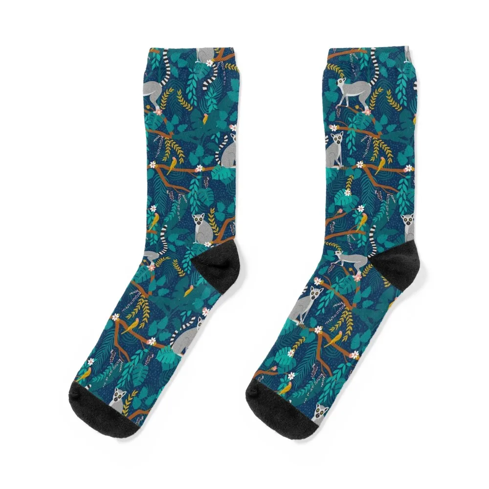 

Lemurs in a Blue Jungle Socks happy gym Soccer christmas gift Woman Socks Men's