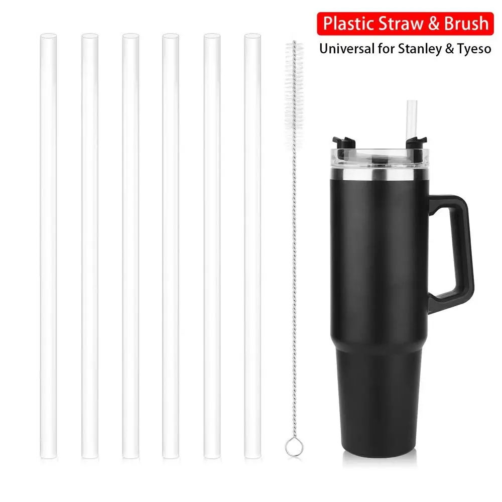 1Sets New Straight Plastic Straws Drinking 9mm Cup Straw Reusable with Brush Replacement Straw