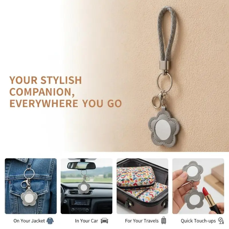 Multicolor Flower Shaped PU Leather Keychain Sturdy Braided Wrist Strap Portable for Office Worker Key Holder Bag Decor