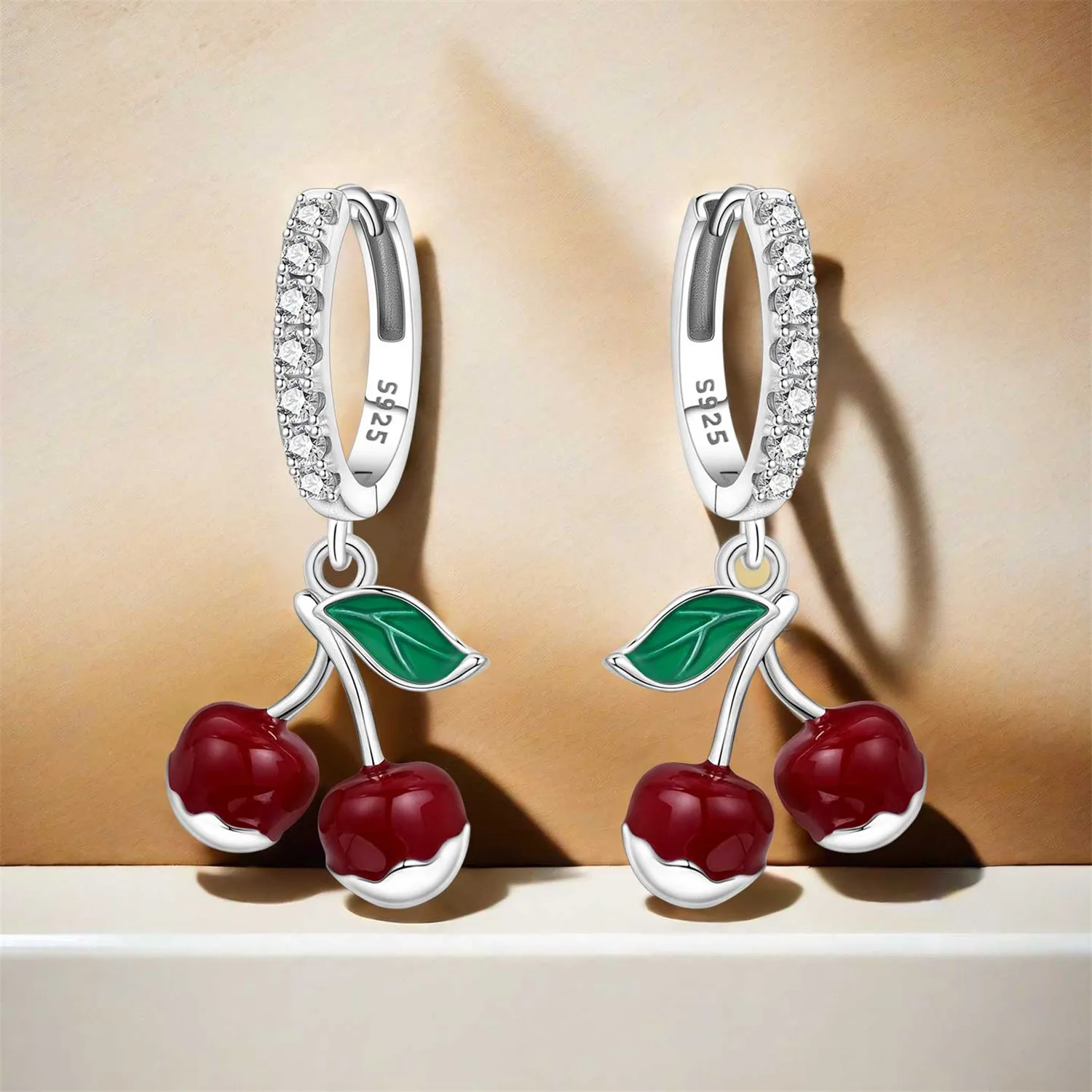 Orstarry 925 فضة الكرز الأحمر الفاكهة القرط مفتاح قفل أقراط إسقاط أقراط للنساء هدايا الحفلات مجوهرات العصرية #5