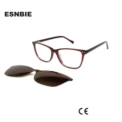 Acetate 2 In 1 Magnet Polarized Clip On Sunglasses Women Cat Eye Glasses Frame Optical Myopia Square Eyewear Frames For Men