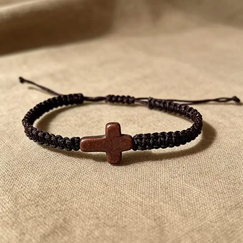 New Fashion Minimalist Unisex Hand Weaving Adjustable Turquoise Cross Couple Bracelets Anklets Holiday Jewelry Accessories Gift