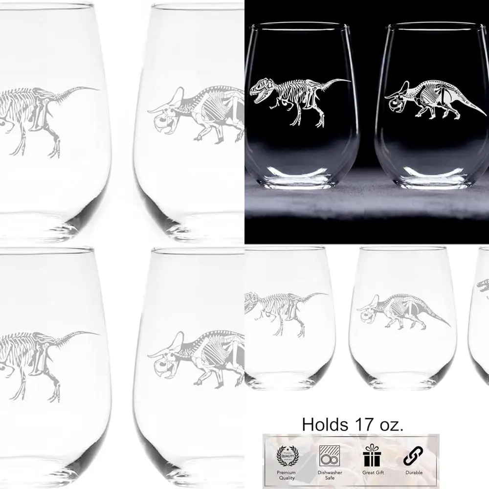 

Набор из 4 бокалов для вина без ножки со скелетом динозавра — 17 унций, подарок на тему динозавра унисекс