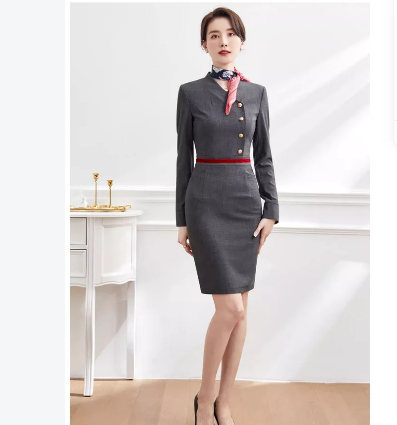 

Autumn flight attendant uniform dress, health salon workwear, beauty salon clothing