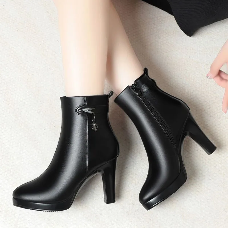 Women's boots 2026 new foreign trade thick high heels pointed midsole boots with back zipper Chelsea shoes
