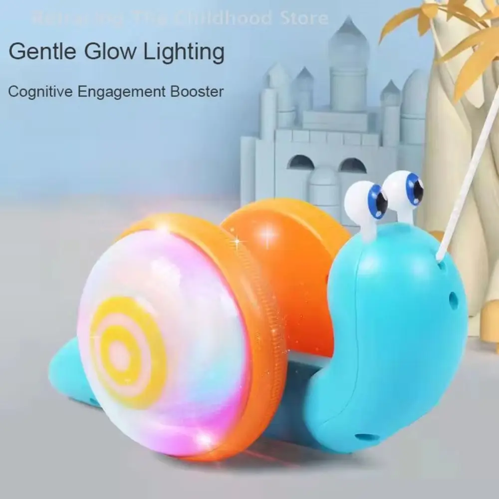 Baby Walker Pull String Snail Car Toy Learning To Walk with Music Drag Rope Snail Glowing Cartoon Pet Pull-Along Snail Toy