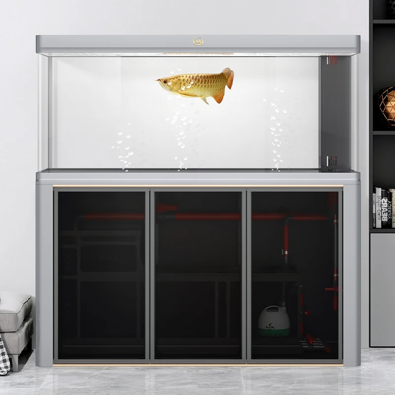 Curved fish tank, living room, household bottom filtration, hot bend, ultra-white glass, ecological industrial feng culture, and