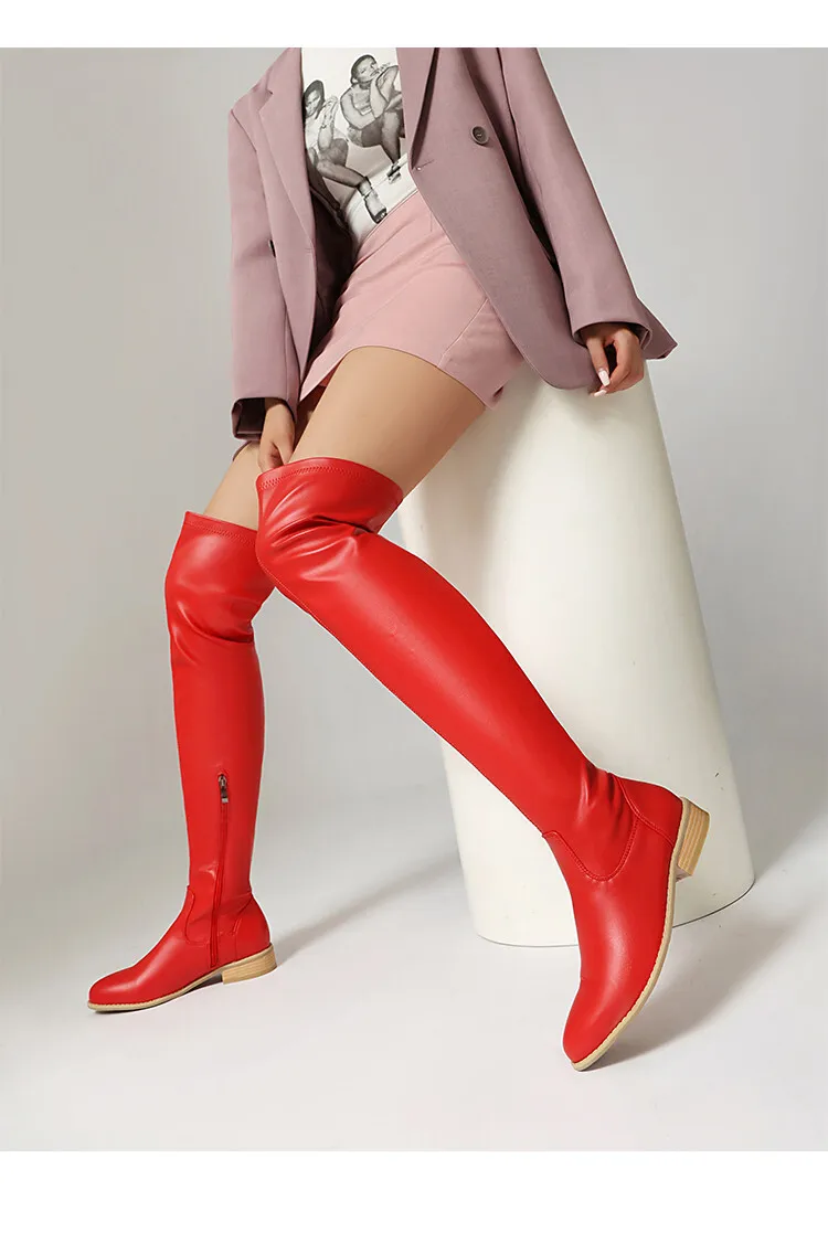 

Black Women's Over The Knee Boots 2025 Autumn Winter New Round Head Flat Bottom Side Zipper Office Casual Boots
