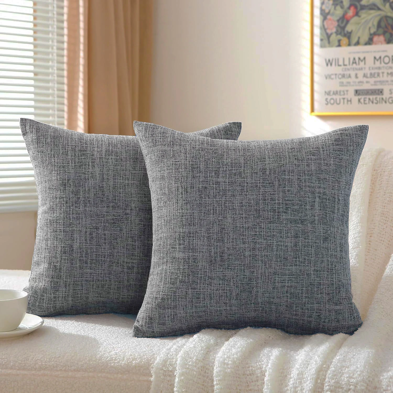 Packung mit 2 einfarbigen dekorativen Leinen-Kissenbezügen, einfach, bequem und weich, zur Dekoration von Sofa, Wohnzimmer und Schlafzimmer – Detail 10