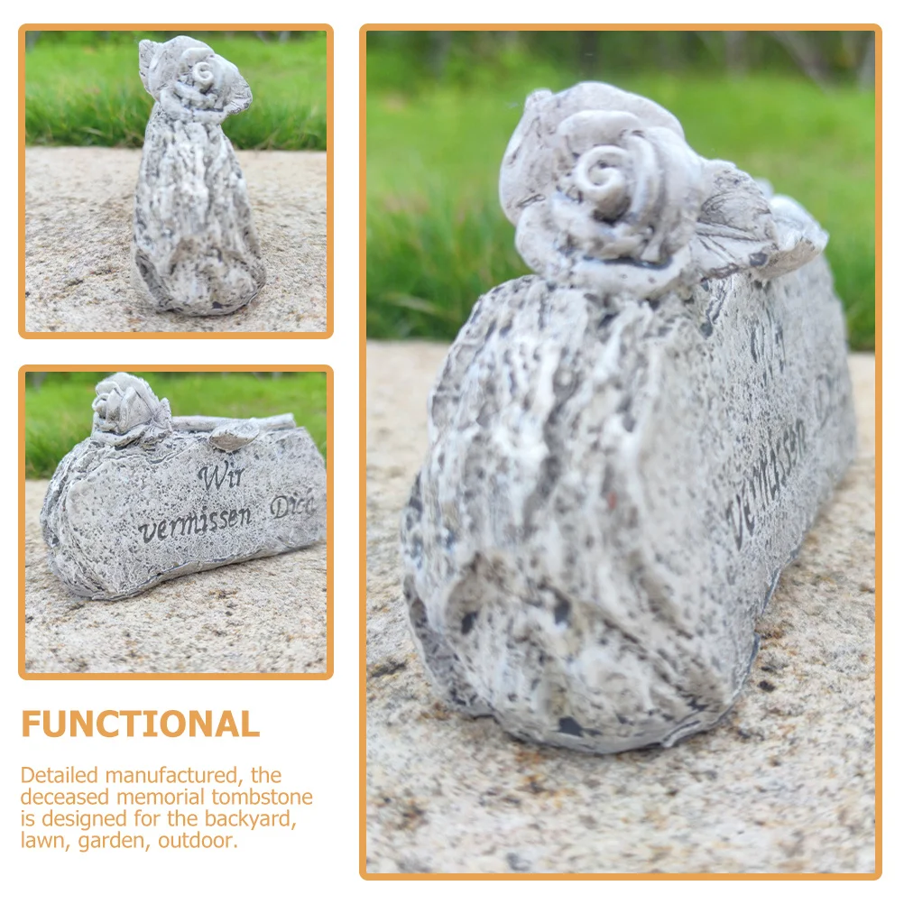 

Gray Rose Resin Memorial Tombstone Outdoor Garden Decor Cemetery Mourning Prop Deceased Relatives Memorial Sculpture