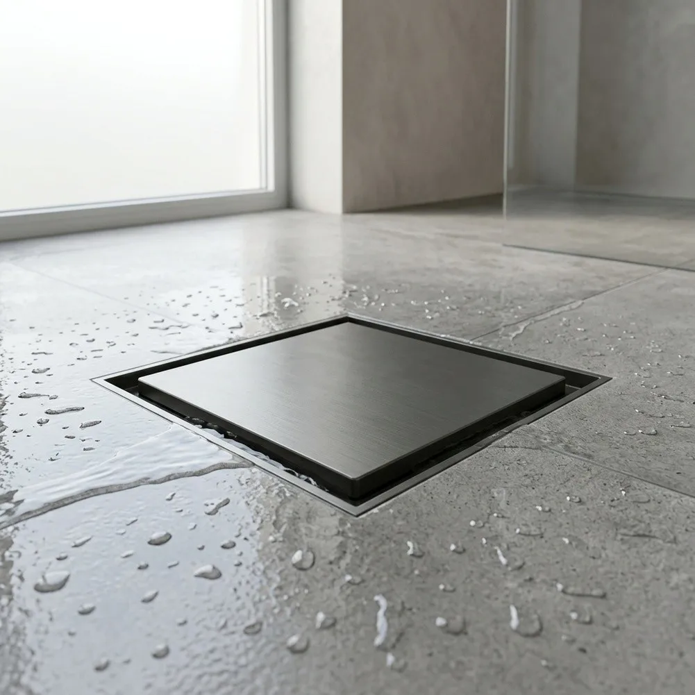 Stainless Steel Floor Drain Gray for Bathroom Shower Laundry Balcony 10x10cm Fits 50mm 75mm Pipes Smell For Proof Mesh Filter