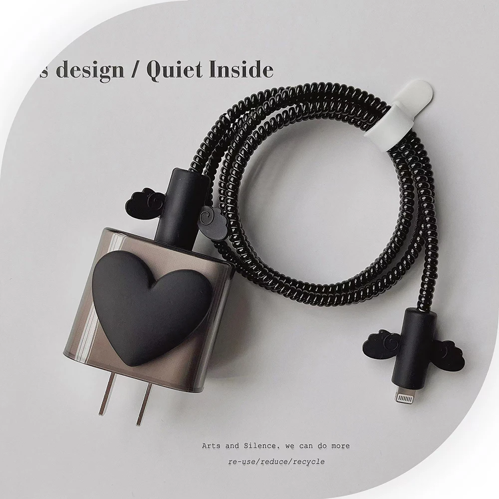 Cable Organiser Charger Protector Case Type C Management Kit Winder for iPhone 14 13 12 Pro 18W 20W Heart Organizer Sleeve Cords