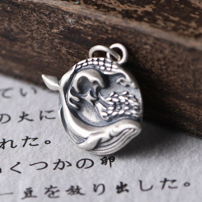 Chain Pendant 925 Sterling Silver Round Shape Sea Whale Charm Pendants for Necklace Most Popular Jewelry Women Pendants Vintage