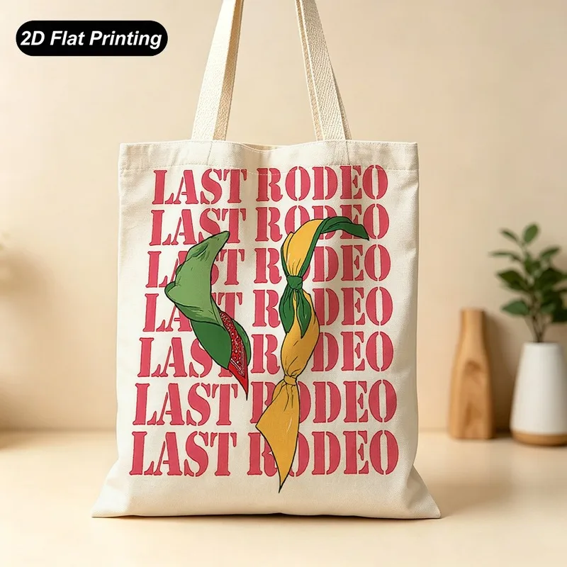 LAST RODEOLetter-printed tote bag，Large capacity and reusable，2DFlat effect（Printed Design - Not Textured），Suitable