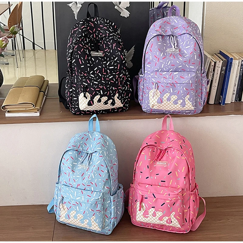Schülerrucksack, Ice Cream Korean Teenage Girls Sweet Cute Schultasche, leichte, geräumige College-Tasche, Tagesrucksack mit großem Fassungsvermögen – Detail 1