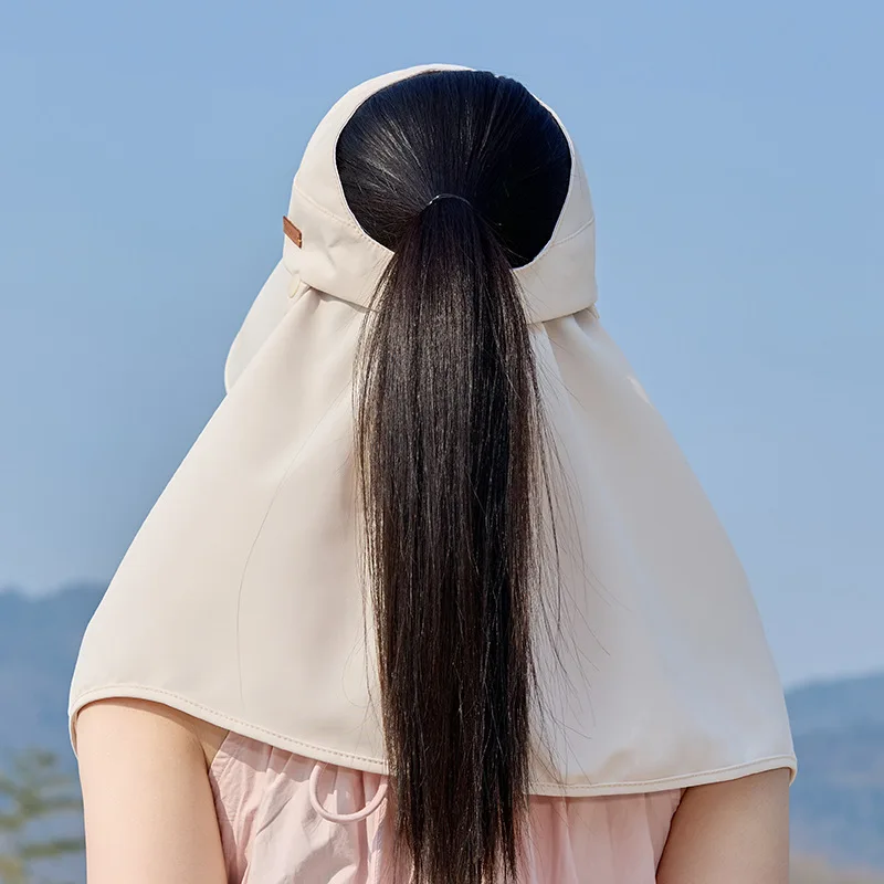 Chapeaux d'été pour femmes, chapeau de soleil avec grand châle amovible, Protection du cou, haut vide, seau, visière, accessoires de plage