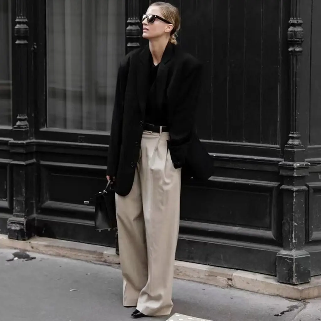 

Women's Casual Suit Jacket Minimalist Design Spring Autumn New York Style Wool Blended with Shoulder Pads Loose Profile