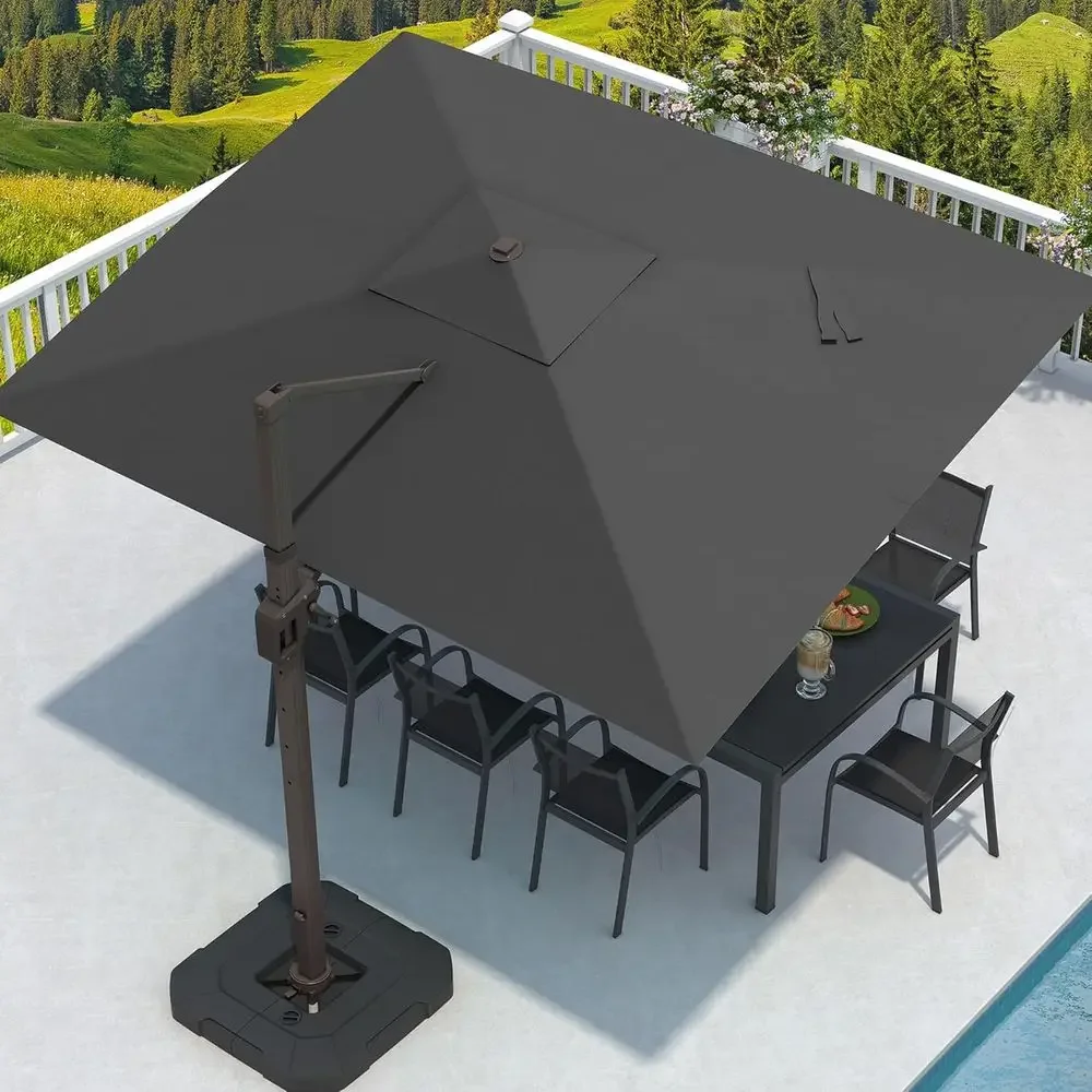 Large 9' x 12' Cantilever Patio Umbrella with 7ft Adjustable 360° Rotation for Outdoor Deck, Pool, Garden, Backyard - Grey