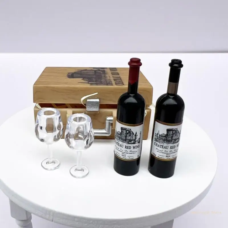 Y4UD – bouteilles vin pour maison poupée, cuisine, bouteille vin avec verres, cadeau