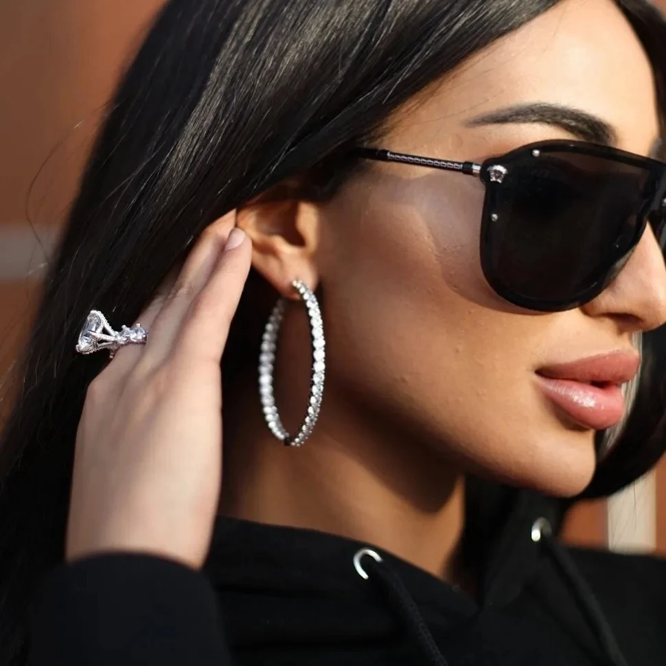 Rainbow Cz Hoops Earrings 60mm Hoop Round Dangle Earring Jewelry Women Crystal Cz Diamante Rhinestone Large Hip Hop Earring