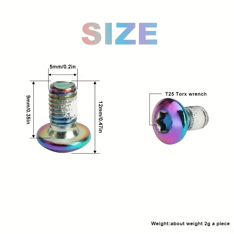 12pcs Bicycle Disc Brake Rotor T25 Bolts alloy steel T25 M5x12mm alloy steel Steel For MTB Road Bike Fixing Screws Colorful Part